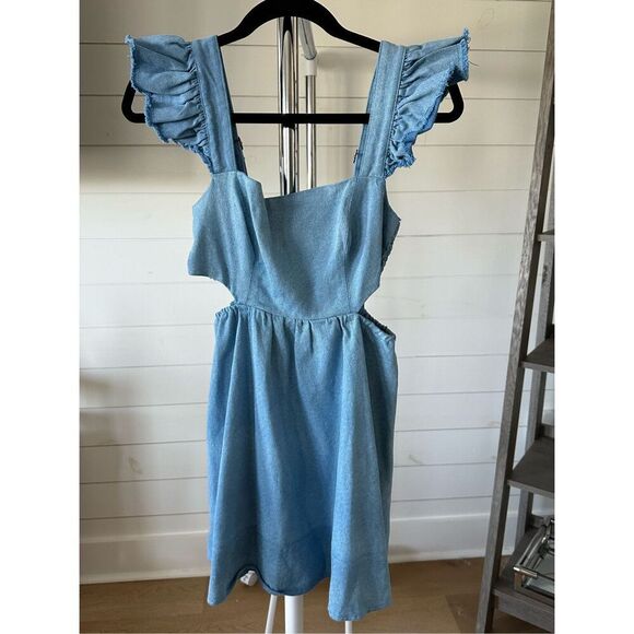 Vici Denim Flare Mini Cutout Dress Small - Picture 1 of 9